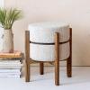 imageCreative CoOp Woven Cotton and Wool Blend TableStool with Oak Wood Legs and Reversible Top Natural and Cream