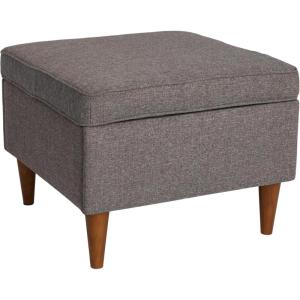 imageCreative CoOp Atley Upholstered Modern Ottoman with Storage and Solid Wood Legs Ash Grey Vegan LeatherGrey Fabric