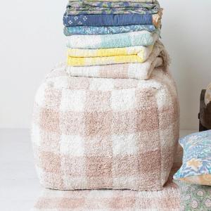 imageCreative CoOp Cotton Tufted Pouf with Plaid Pattern Blush and Cream