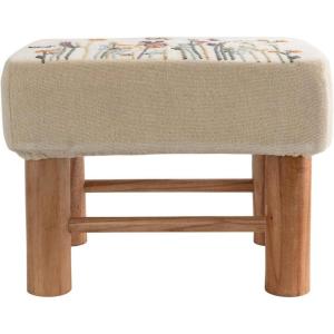 imageCreative CoOp Cotton Upholstered Stool with Floral Embroidery and Pine Wood Legs