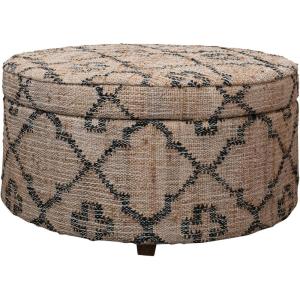 imageCreative CoOp Global Round Woven Jute Kilim Upholstered Storage 6 Pillows Set of 7 Pieces Multicolor Ottoman Natural