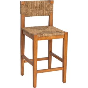 imageCreative CoOp Willowbrook Solid Wood and Natural Woven Seagrass Rope Counter Height Stool Honey Walnut FinishHoney Walnut Finish