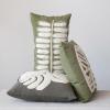 imageCreative CoOp Cotton Lumbar Pillow with Leaf Embroidery Green and CreamCover with Polyester Insert