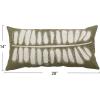 imageCreative CoOp Cotton Lumbar Pillow with Leaf Embroidery Green and CreamCover with Polyester Insert