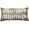 imageCreative CoOp Cotton Lumbar Pillow with Leaf Embroidery Green and CreamCover with Polyester Insert