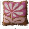 imageCreative CoOp Pink Cotton Punch Hook Pillow with Flower and Fringe Brown Natural Square