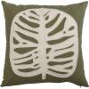 imageCreative CoOp Cotton Lumbar Pillow with Leaf Embroidery Green and CreamCover with Polyester Insert