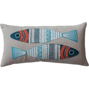 imageCreative CoOp Cotton Chambray Lumbar Pillow with Embroidered Fish Multicolor