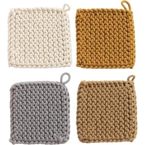 imageCreative CoOp Cotton Crocheted Square Pot Holders Set of 4 ColorsMuted Tones