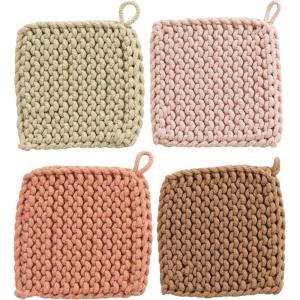 imageCreative CoOp Cotton Crocheted Square Pot Holders Set of 4 ColorsSoft Pink