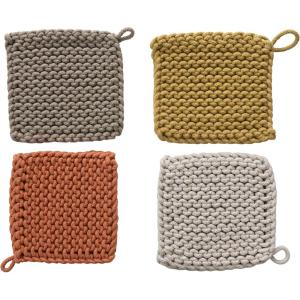 imageCreative CoOp Cotton Crocheted Square Pot Holders Set of 4 ColorsWarm Neutrals