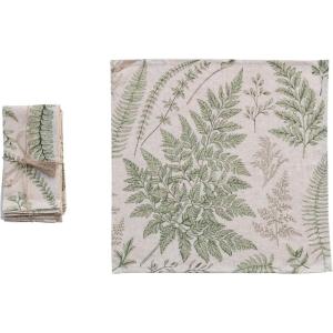 imageCreative CoOp Cotton Square Napkins with Botanical Print Green Set of 4