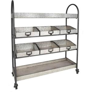imageCreative CoOp Metal 4 Tier Cart on Casters with 2 Open Shelves ampamp 6 Bins