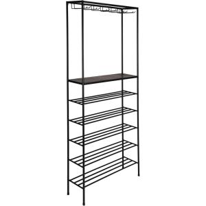 imageCreative CoOp Metal Mini Bar with Stemmed Glass Holder and Slatted Shelves Black