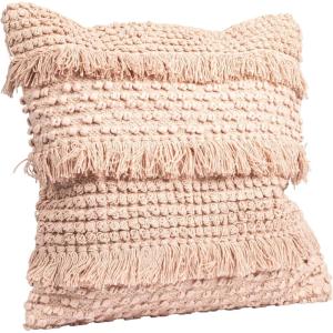 imageCreative CoOp Square Pink Pillow with Fringe and Multiple Designs with Varied Textures