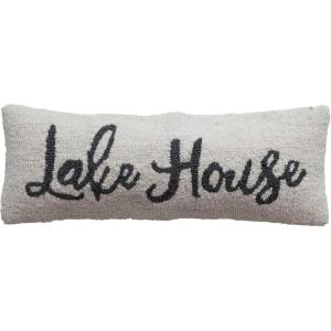 imageCreative CoOp Wool and Cotton Lake House Embroidery Cream and Navy Lumbar Pillow Ivory
