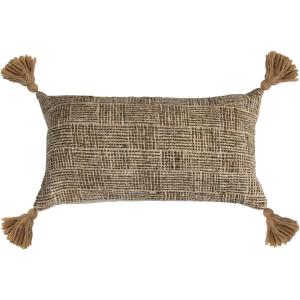 imageCreative CoOp Woven Cotton Blend Lumbar Pillow with Tassels and Chambray Back