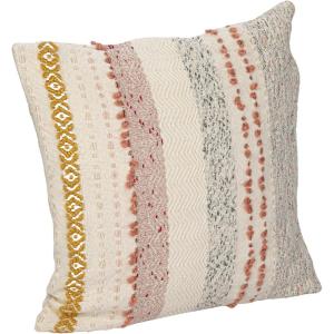 imageCreative CoOp Woven Cotton Blend Pillow with Stripes and Embroidery Multicolor Square Multi