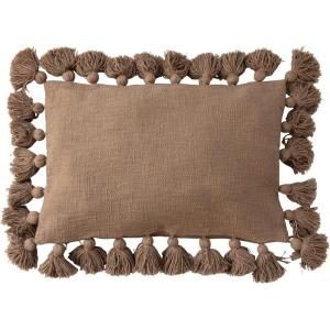 imageCreative CoOp Woven Cotton Slub Lumbar Crochet and Tassels Pillow 24quot L x 16quot W x 2quot H BrownBrown