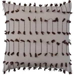 imageCreative CoOp Woven Cotton Throw Tassel Embroidery Natural and Brown Pillow Ivory