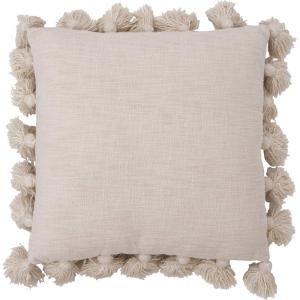 imageGrey Square Cotton Pillow with TasselsCream