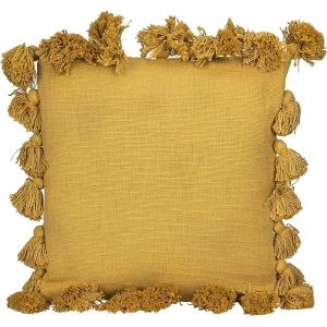 imageGrey Square Cotton Pillow with TasselsMustard