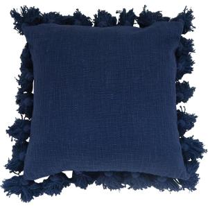 imageGrey Square Cotton Pillow with TasselsNavy