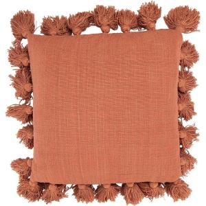 imageGrey Square Cotton Pillow with TasselsRusset