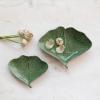 imageCreative CoOp Boho Stoneware Gingko Leaf Shaped Set of 2 Sizes Green Plate