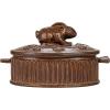 imageCreative CoOp Brown Matte Stoneware Baker with Rabbit Design Large