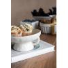 imageCreative CoOp Stoneware Footed PedestalBowl with Handles Reactive Glaze BlackWhite