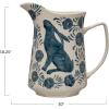 imageCreative CoOp Stoneware Pitcher with Painted Rabbit and Florals Blue and Cream