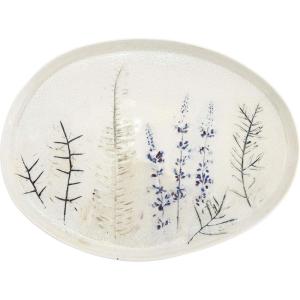 imageCreative CoOp 1375quot Oval Debossed Floral Stoneware Reactive Crackle Glaze Finish Each one Will Vary Platter Tan