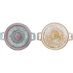 imageCreative CoOp 3Piece Stoneware Lid ampamp Bamboo Spreader Set of 2 ColorsEach one Will Vary Brie Bakers Multicolor