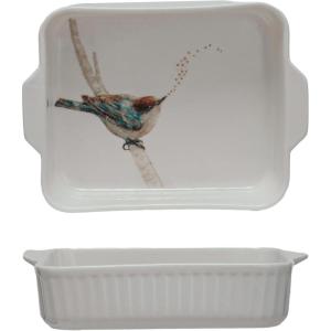 imageCreative CoOp Avian Elegance 1Quart Stoneware Baker Multicolor