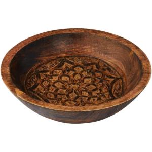 imageCreative CoOp Boho Carved Wood Bowl with Interior Design Natural Burnt Finish