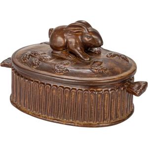 imageCreative CoOp Brown Matte Stoneware Baker with Rabbit Design Large
