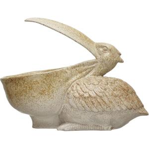 imageCreative CoOp Coastal Stoneware Pelican Planter Distressed Finish Container Brown