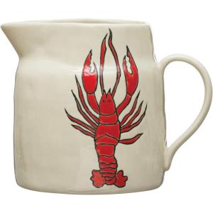 imageCreative CoOp Coastal Stoneware Pitcher with Wax Relief Lobster Illustration Multicolor