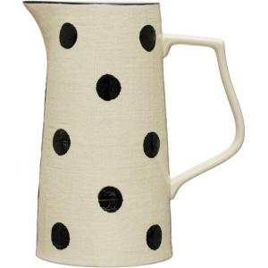 imageCreative CoOp Farmhouse Stoneware Painted Polka Dots Ivory and Black Pitcher