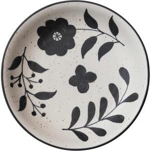 imageCreative CoOp Hand Painted Stoneware Bowl with Floral Design Black and White