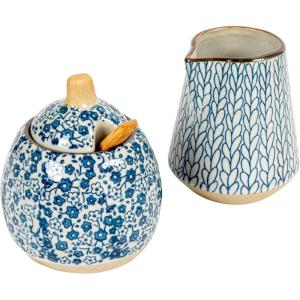 imageCreative CoOp HandPainted Stoneware Sugar Set of 2 Pieces Creamer Set Blue