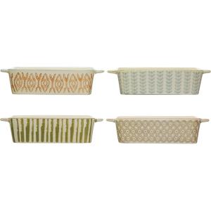 imageCreative CoOp HandStamped Stoneware Bake Pans Set of 4 Styles Multicolor Baker Multi