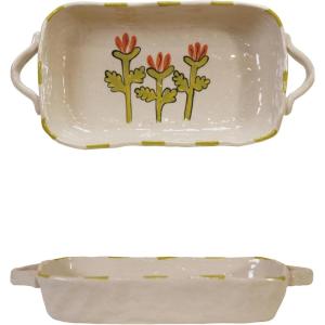 imageCreative CoOp Multicolor 12Ounce Stoneware Baker with Handles and Flower 10quot L x 5quot W