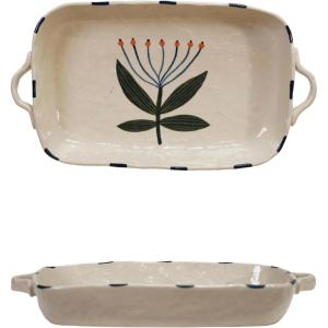 imageCreative CoOp Multicolor 1Quart Stoneware Baker with Handles and Flower 1325quot L x 75quot W