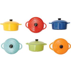 imageCreative CoOp Round Stoneware Mini Bakers with Lids Set of 6 ColorsBakers