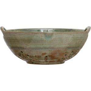 imageCreative CoOp Stoneware Berry Bowl with Handles Aqua Reactive Glaze 85quotL x 775quotW x 325quotH Multicolor
