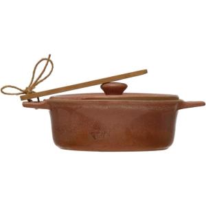 imageCreative CoOp Stoneware Brie Baker with Bamboo Spreader