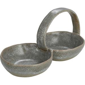 imageCreative CoOp Stoneware Double Bowl with Handle Grey
