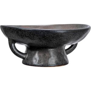imageCreative CoOp Stoneware Footed PedestalBowl with Handles Reactive Glaze BlackBlack